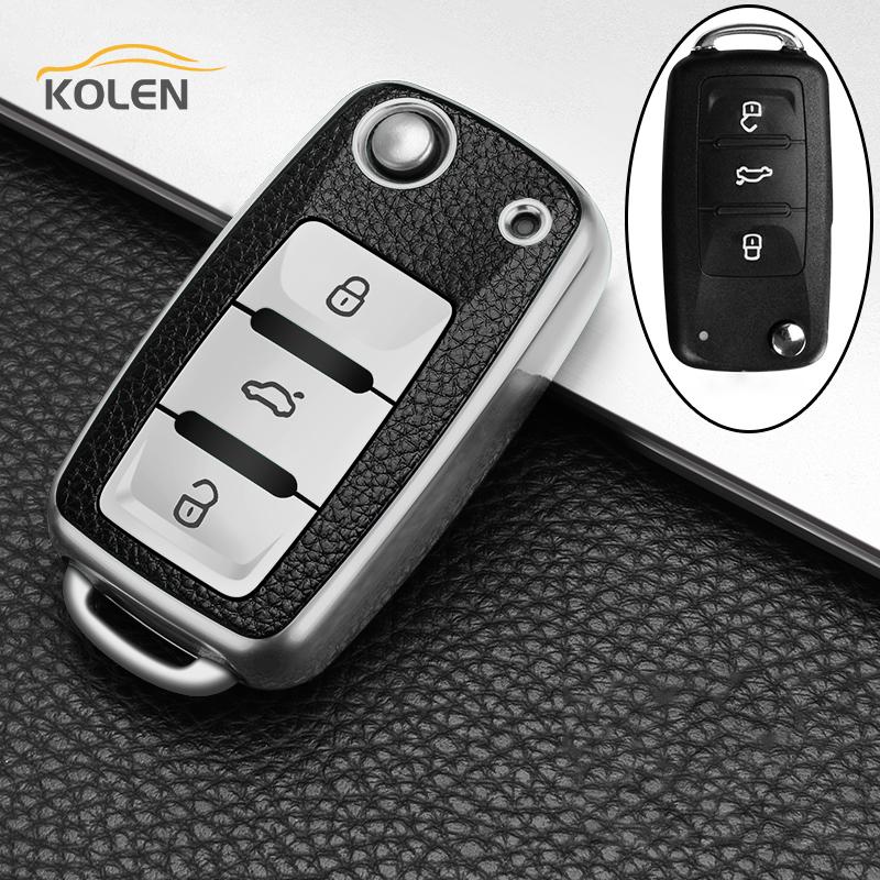 Leather TPU Car Smart Key Cover Case For Volkswagen VW Tiguan Polo Golf MK5 6 Passat Lavida Skoda Octavia Protector Shell Fob