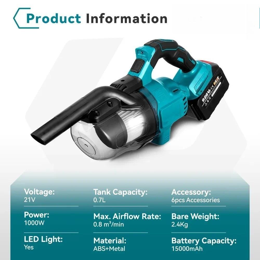 Cordless Handheld Electric Vacuum Cleaner 1000W Powerful Dust Blower Rechargeable Household Indoor Cleaning Power Tools