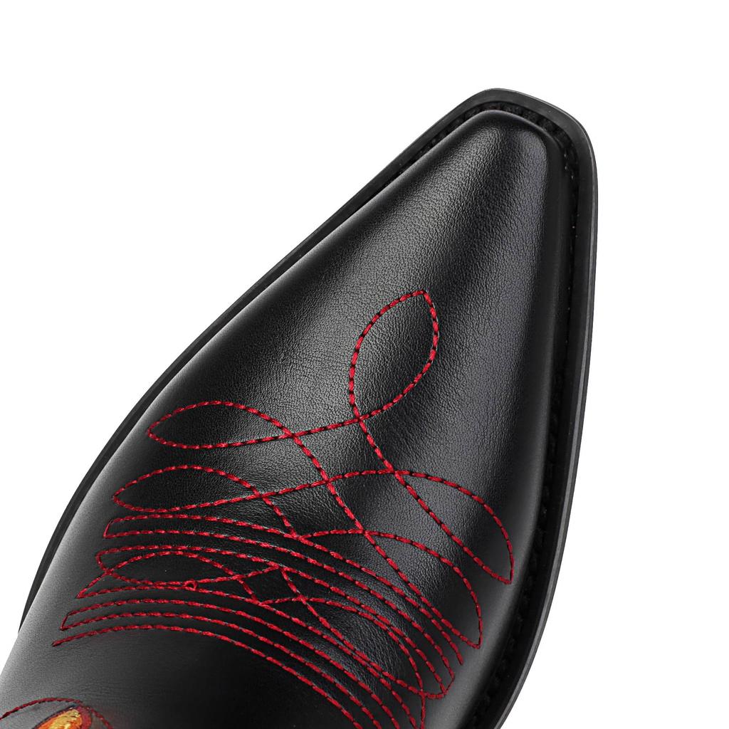 Krazing Po Polyurethane Winter Pointed Toe Western Boots Size 43 Sewing Embroidery Thick Heels Mid-calf Boots