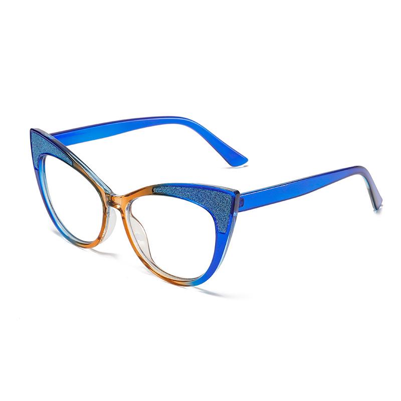 Cat-Eye Large Frame Color-Block Anti-Blue Light Glasses - Trendy Non-Prescription Eyewear
