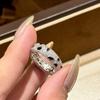 New Vintage 100% Pure 925 Sterling Silver 5a Zirconia Black And White Spots Leopard Print Ring For Women Luxury Wedding Jewelry