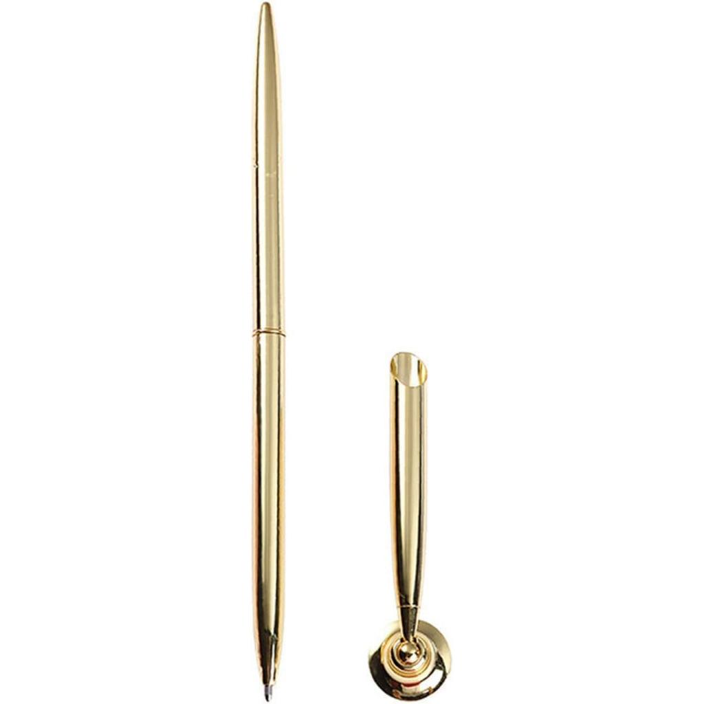 Gold Pen And Pen Stand Round Pen Holder Signing Pen Set Metal Attached To Desk Base Stands For Wedding Office Ballpoint Set Ballpoint Attached Base