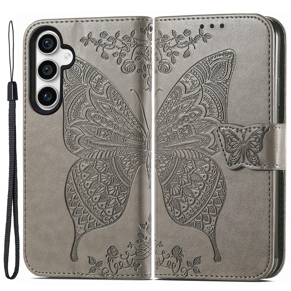 

Чехол для телефона из ПУ кожи для Samsung Galaxy S23 FE с тиснением в виде бабочки, кошелек-подставка, чехол для телефона Grey