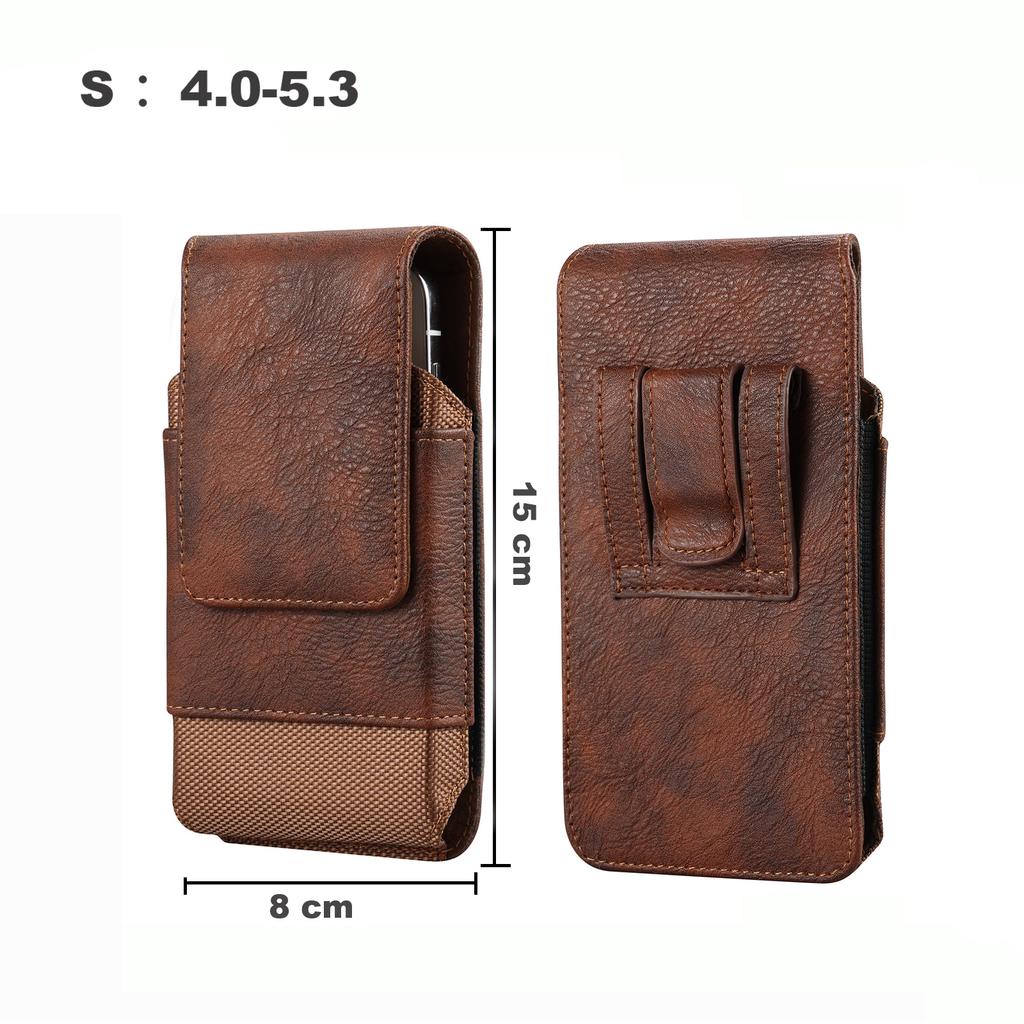 Universal Leather Men Waist Bag Mobile Phone Belt Clip Case For iPhone Samsung Galaxy Xiaomi Redmi Poco Oppo 7 Pro Holster Pouch