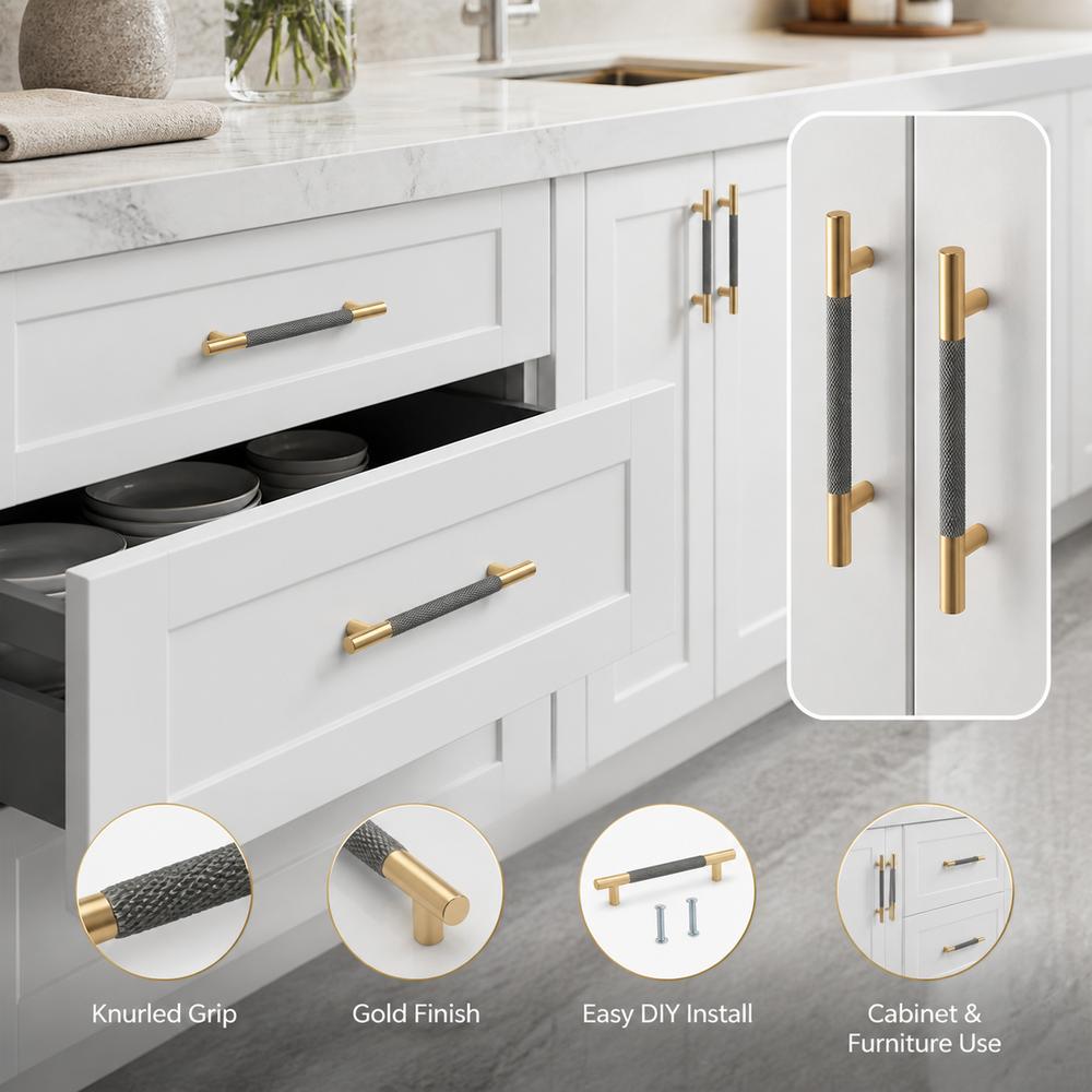 Modern Gold Color Furniture Handle Long Pull Knurled Door Pull DIY Friendly Aluminum Alloy Drawer Handles Wardrobe Doors