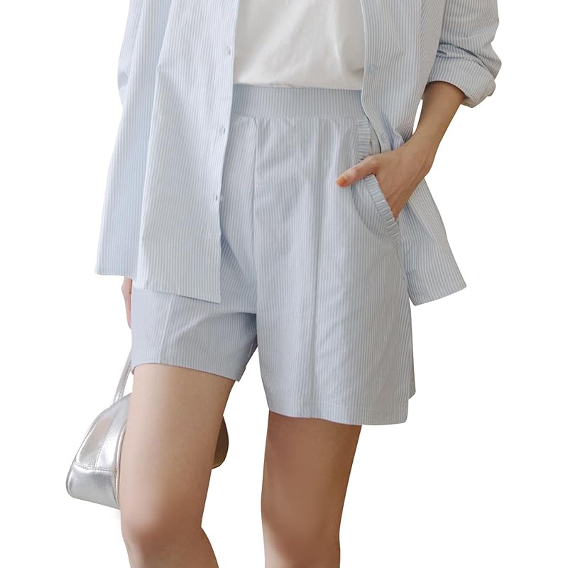 

[Kobe Lettuce][ rash guard ] ruffle pocket shorts UV protection UV cut pool sea swimsuit [S194] L striped blue