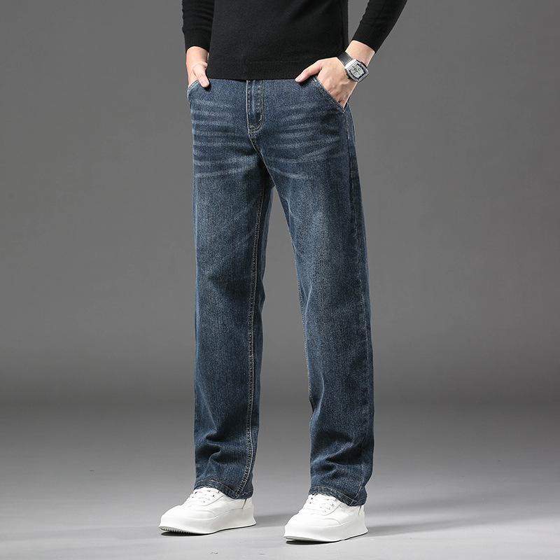 2025 Autumn/Winter Men's High-End Loose Straight Leg Jeans - Casual High-Waisted Pants