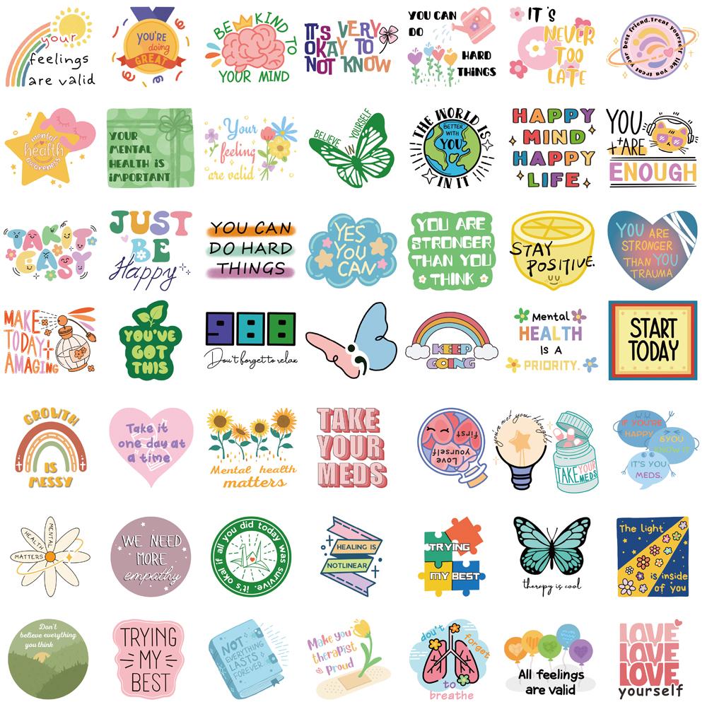 50PCS Mental Health Sticker Cartoon Laptop Luggage Diary Skateboard Coffee Harajuku Personalized DIY Phone Art Picture Stickers