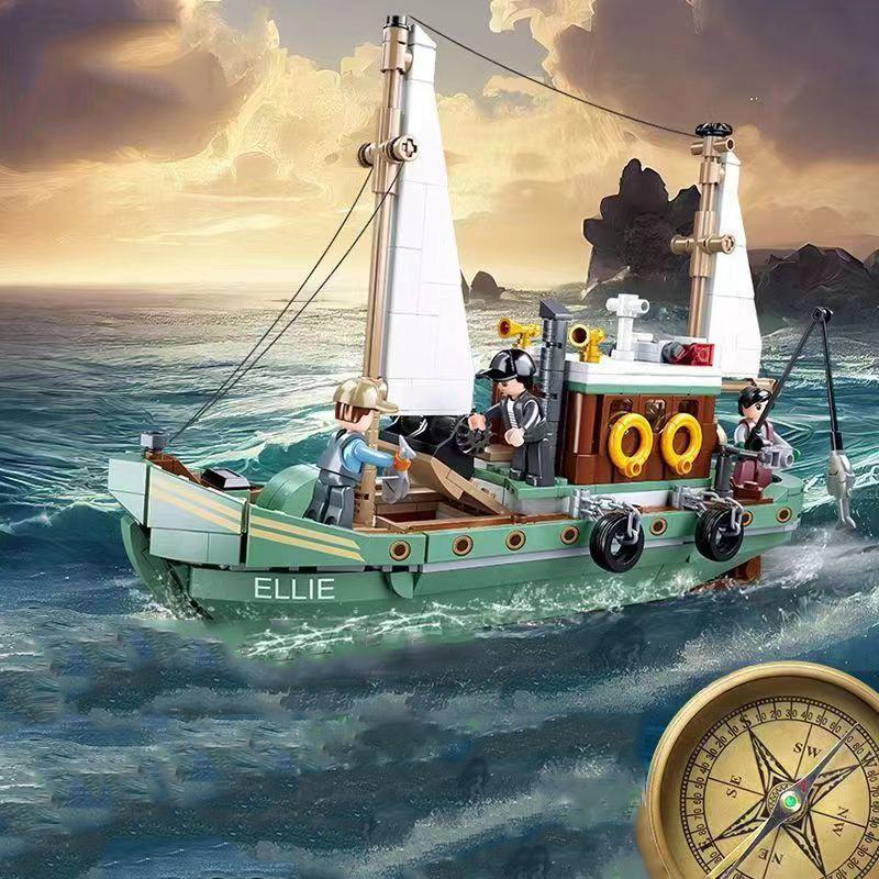 

Городская рыбацкая лодка, модель тралового судна, набор строительных блоков, пиратский корабль, фигурки морского рыбака, игрушки MOC