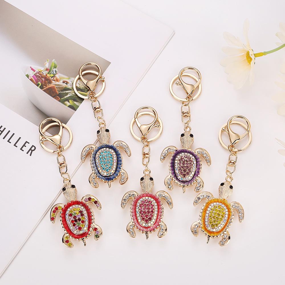 Diamond-Studded Long-Lived Turtle Keychain - Cute Little Turtle Metal Pendant for Backpacks