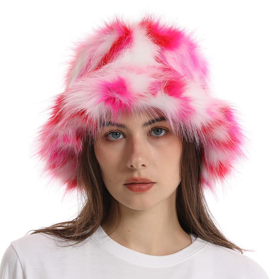 Colorful Fur Plush Women s Winter Bucket Hat with Ear Protection