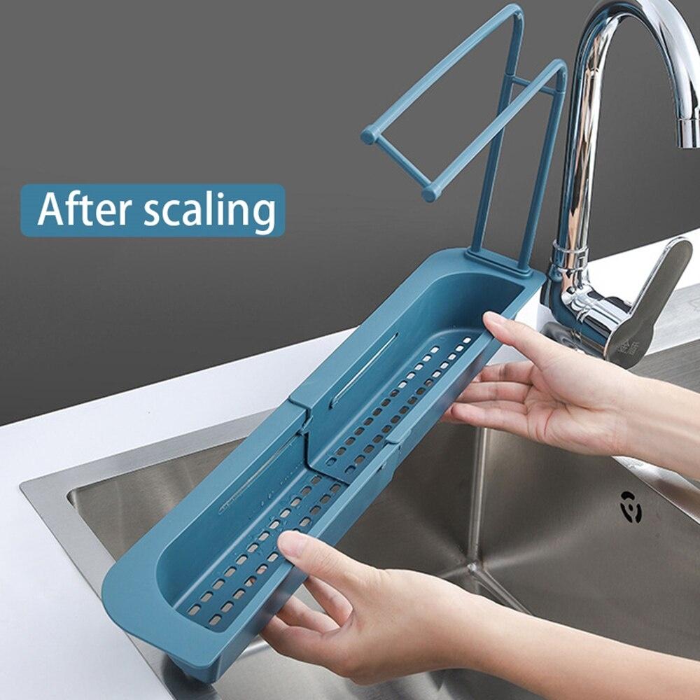 Telescopic Sink Shelf Soap Sponge Drain Rack Storage Basket Adjustable Kitchen Accessories