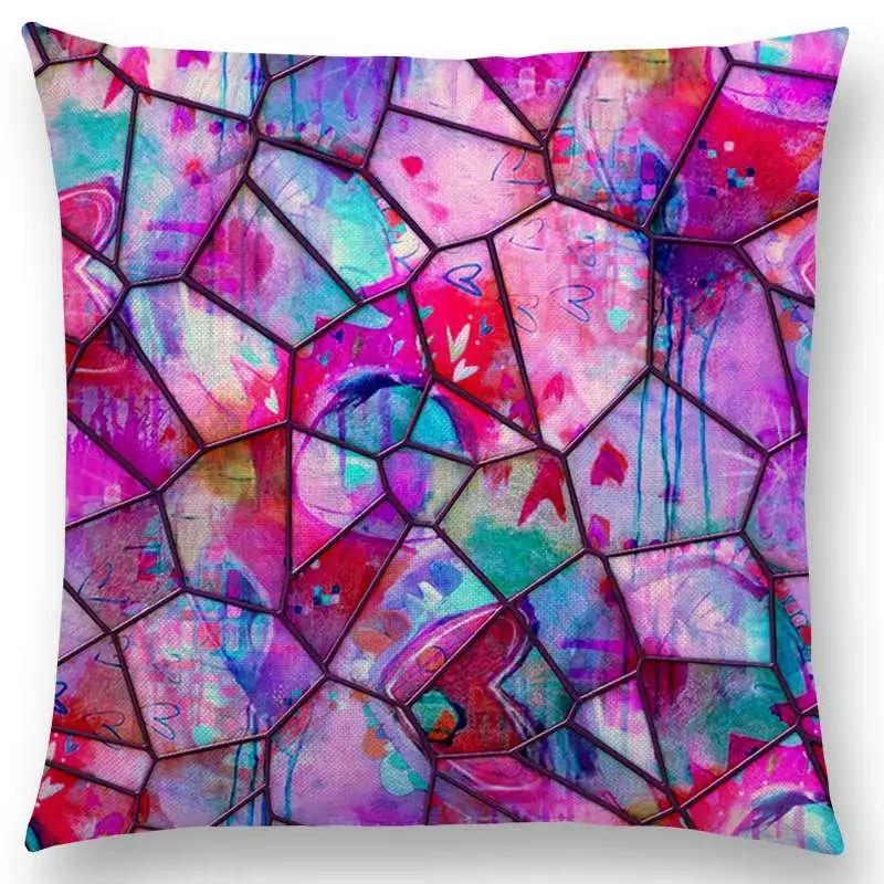 Butterfly Dream Love Flowers Sofa Throw Pillow Case Soul Heart Tulip Golden Circles Floral Stained Glass Colorful Cushion Cover