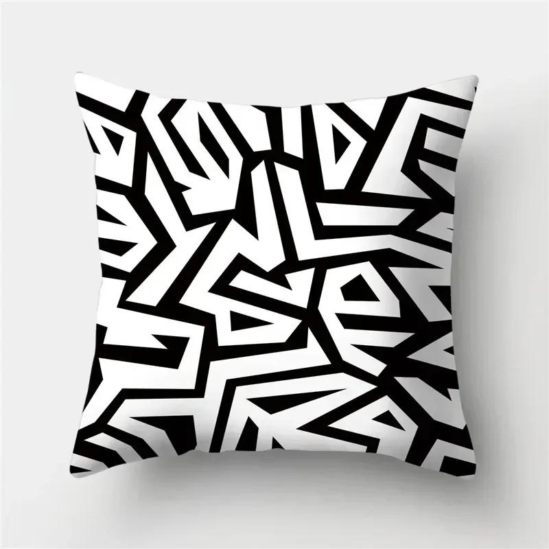 Black Geometric Pattern Cushion Cover Pillowcase Square Pillowcase Home Office Decorative Pillowcase