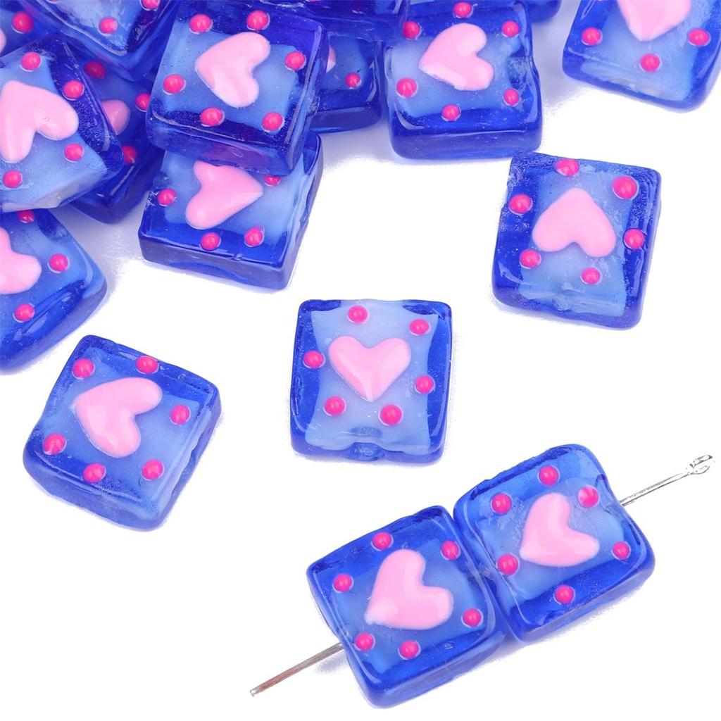 1 buc. Mărgele pătrate de sticlă colorate pictate manual, pentru bricolaj, colier, brățară, cercei, bijuterii, accesorii de artizanat