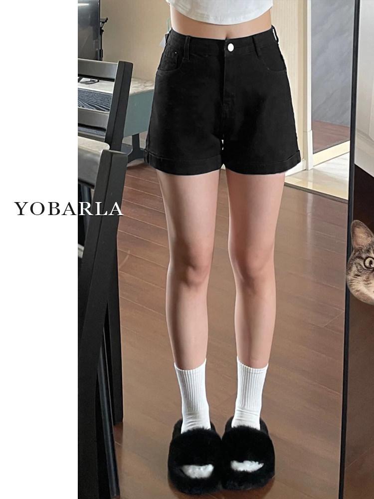 

Women s Plus Size Black High-Waisted Denim Shorts - Tummy Control, Slimming, A-Line Fit for Summer Quadruple Extra Large чёрный