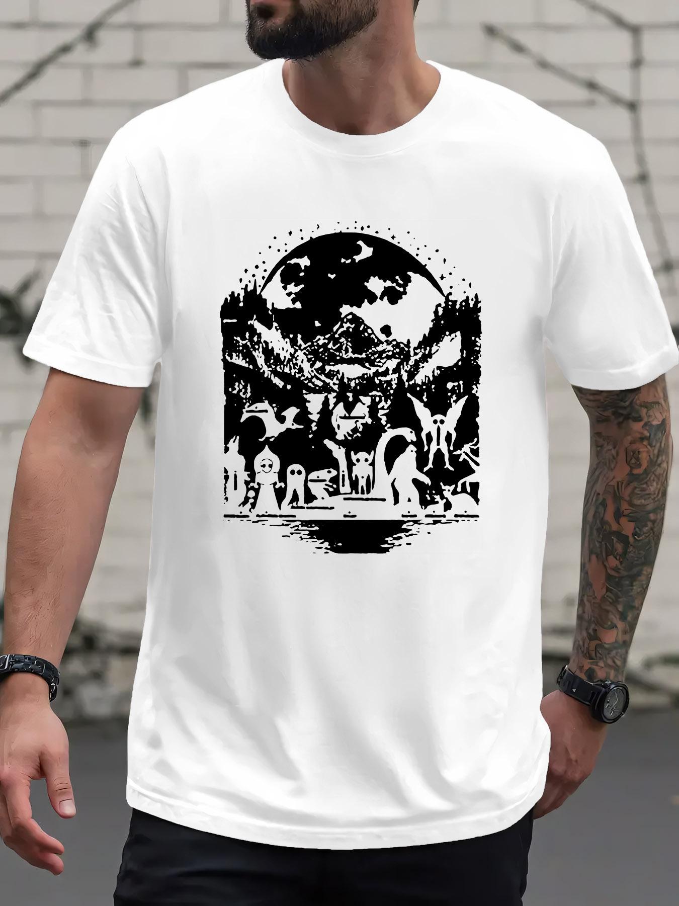 Fantasy Creature Black and White Silhouette Print Tshirt ... S