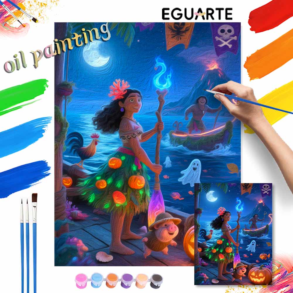 Disney Moana Pumpkin Ocean Adventure Oil Paint by Numbers Painting Kit Hand Painted Home Decor Gift