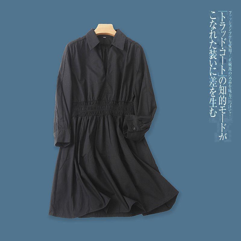 

Shirt Dress Summer and Autumn New Foreign Trade Women clothes Fashion Flip + V-neck Pullover Long sleeve Elastic Waist Dress 31743 Black A- 4-1-5 L