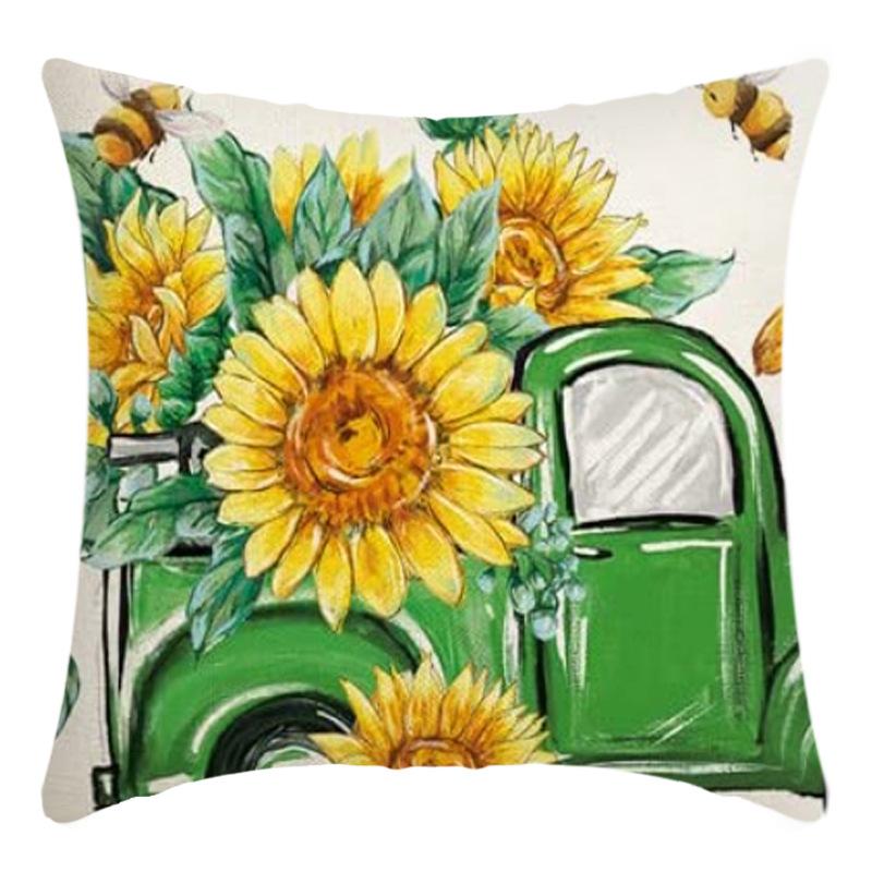 Printed Sunflower Nordic Fresh Home Cotton and Linen Pastoral Style Pillow Living Room Sofa B&B Bay Window Large Cushion Cover