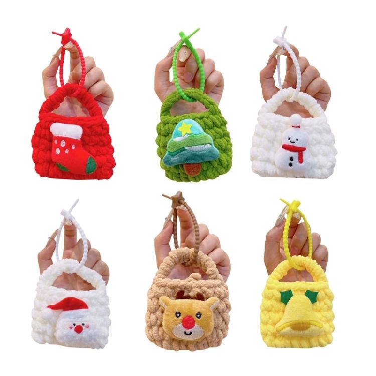 Christmas Plush Keychain Wallet Space Knit Earphone Bag Pendant Practical Holiday Accessory