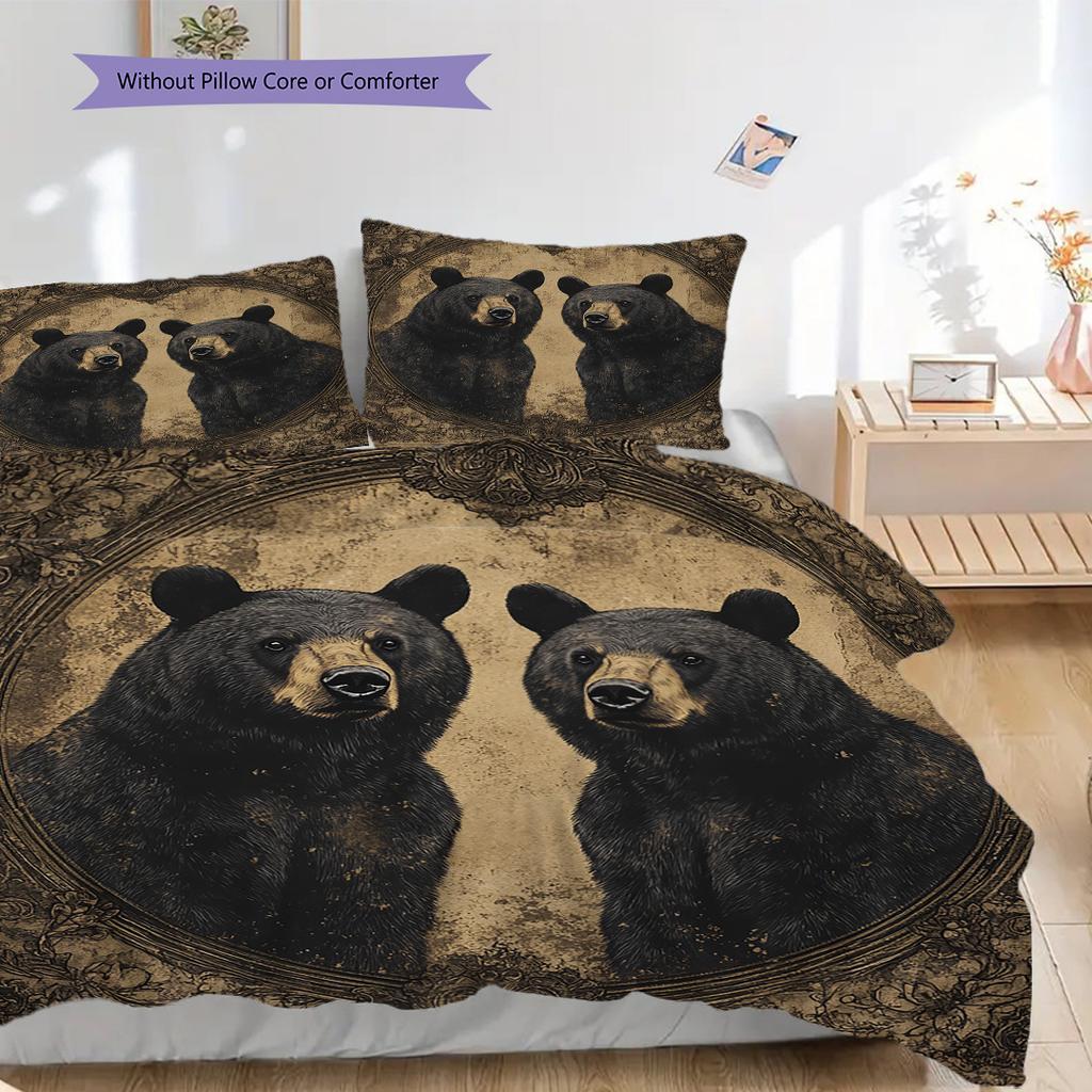 Black Bear Pattern Bedding Quilt Set Quilt Cover Pillowcase Home Decoration Birthday Gift (1 * duvet cover + 2 * pillowcase, without core)