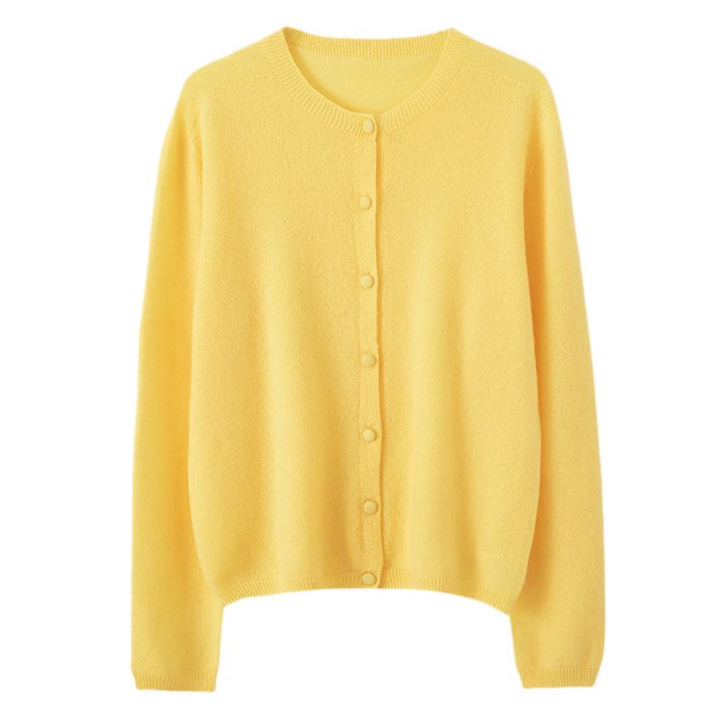 Lekasha Women's 100% Pure Cashmere Round Neck Seamless Knit Cardigan