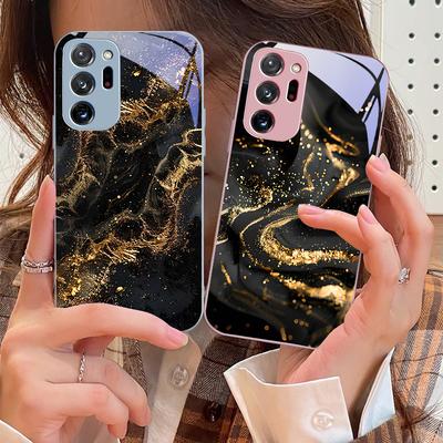 Donker Verguld Zwart Voor Samsung Galaxy Note 8 9 10 PRO 20 Ultra A01 02 03 Core 04E 4G 12 13 5G Gehard Glas Telefoonhoesje