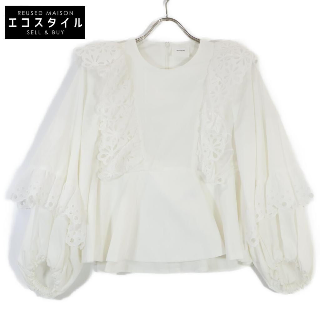 Shirocon SC2221-003SP-2 White Margaret Ruffle Balloon Sleeve Lace Back Zip Blouse Tops 36 whiteUsed