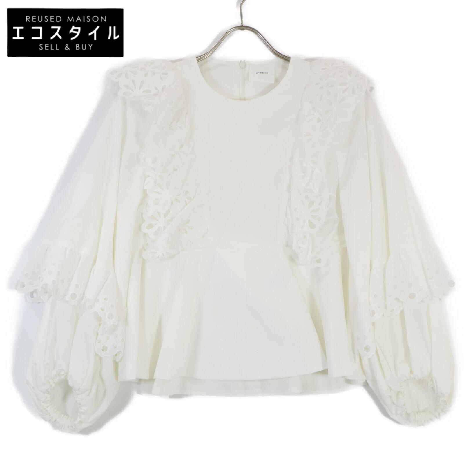 

shirocon SC2221-003SP-2 White Margaret Ruffle Balloon Sleeve Lace Back Zip Blouse tops 36 whiteUsed