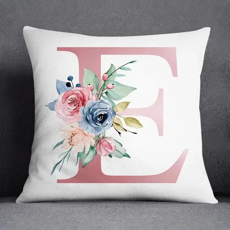 Floral Letter Pattern Decorative Pillowcase Square Home Office Cushion Cover