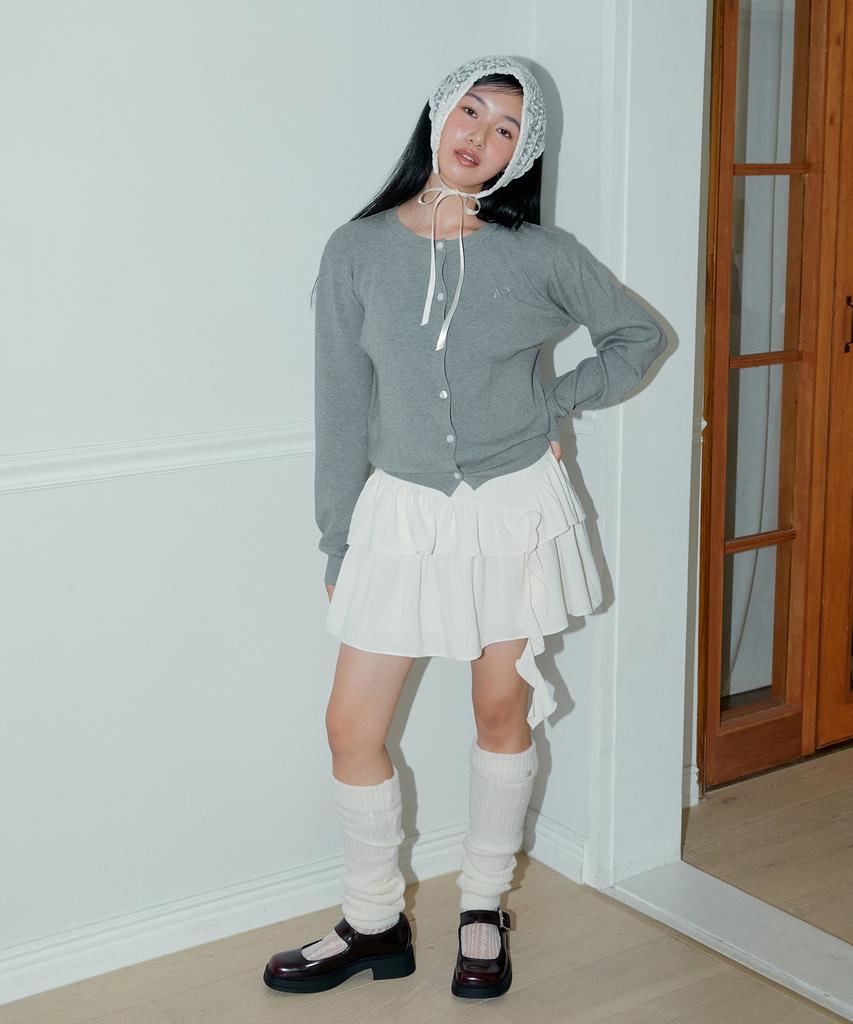 Margarine Fingers Ruffle Unbalance Skirt (Cream)