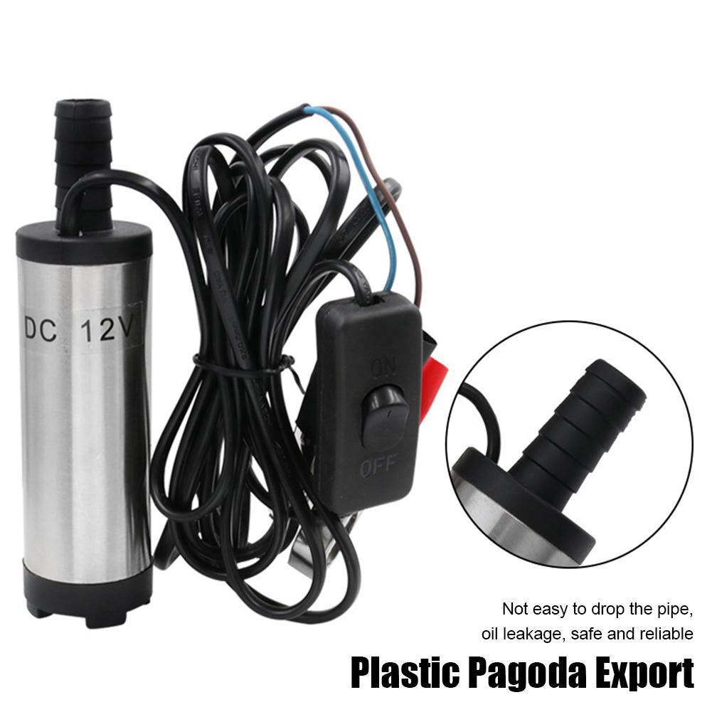 12V Submersible Oil Pump with Battery Clamps and Inline Switch Electric Fuel Transfer Pump Water Oil Transfer Refueling Pump