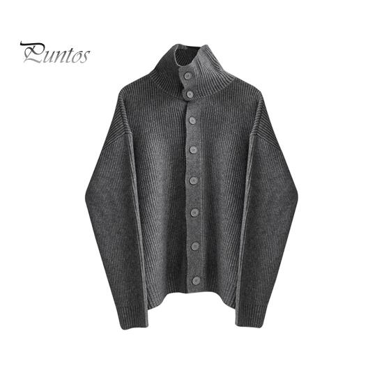 

Осень-зима мужской свитер кардиган с высоким воротником и защитой шеи трикотаж плотный эластичный с длинными рукавами свободный теплый однотонный трикотаж повседневная одежда свитер пальто M серый