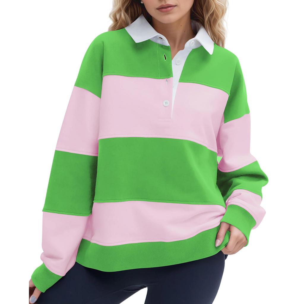 Women's Stylish Casual Loose Fit Long Sleeve Pullover Sweatshirt with Zipper and Collar