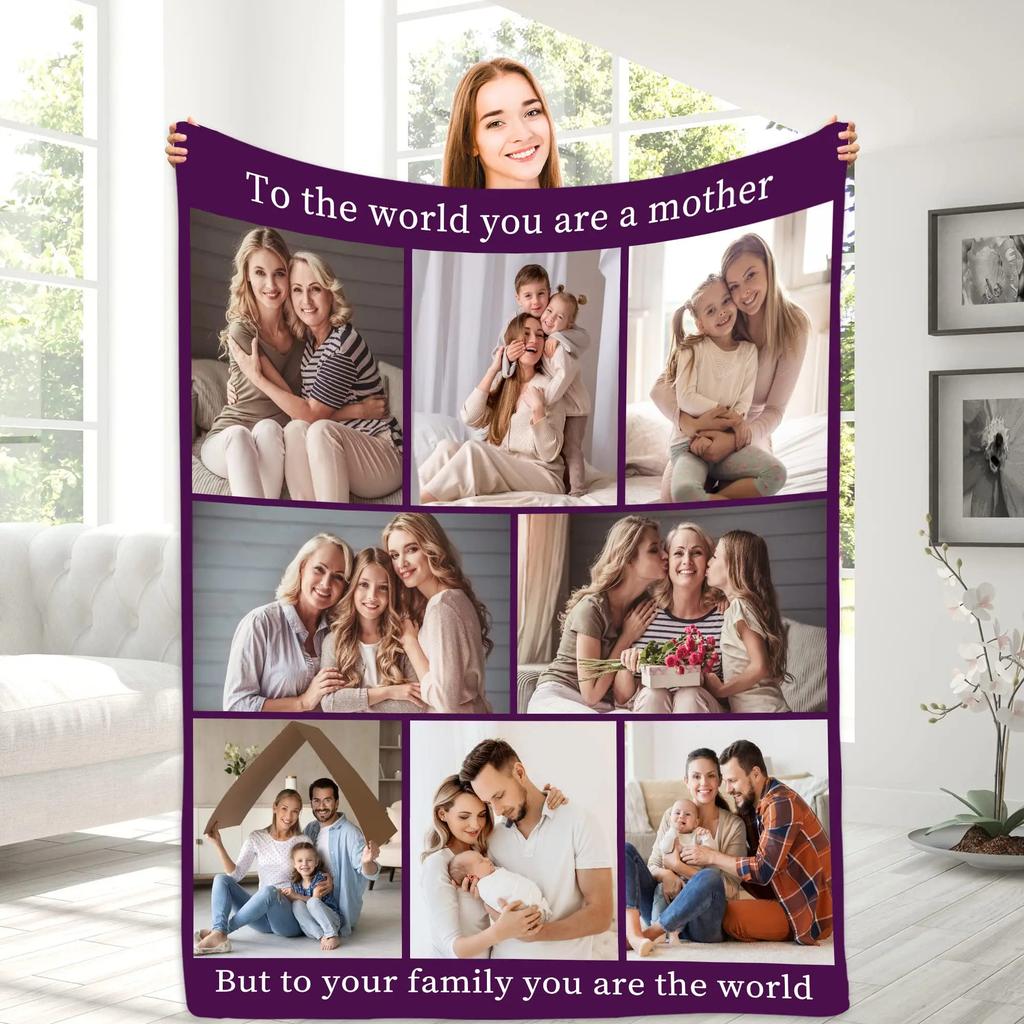 Custom Blanket With Text Photo Collage Personalized Picture Blankets Souvenirs Gifts Customized Throw Blanket for Family Mom Dad