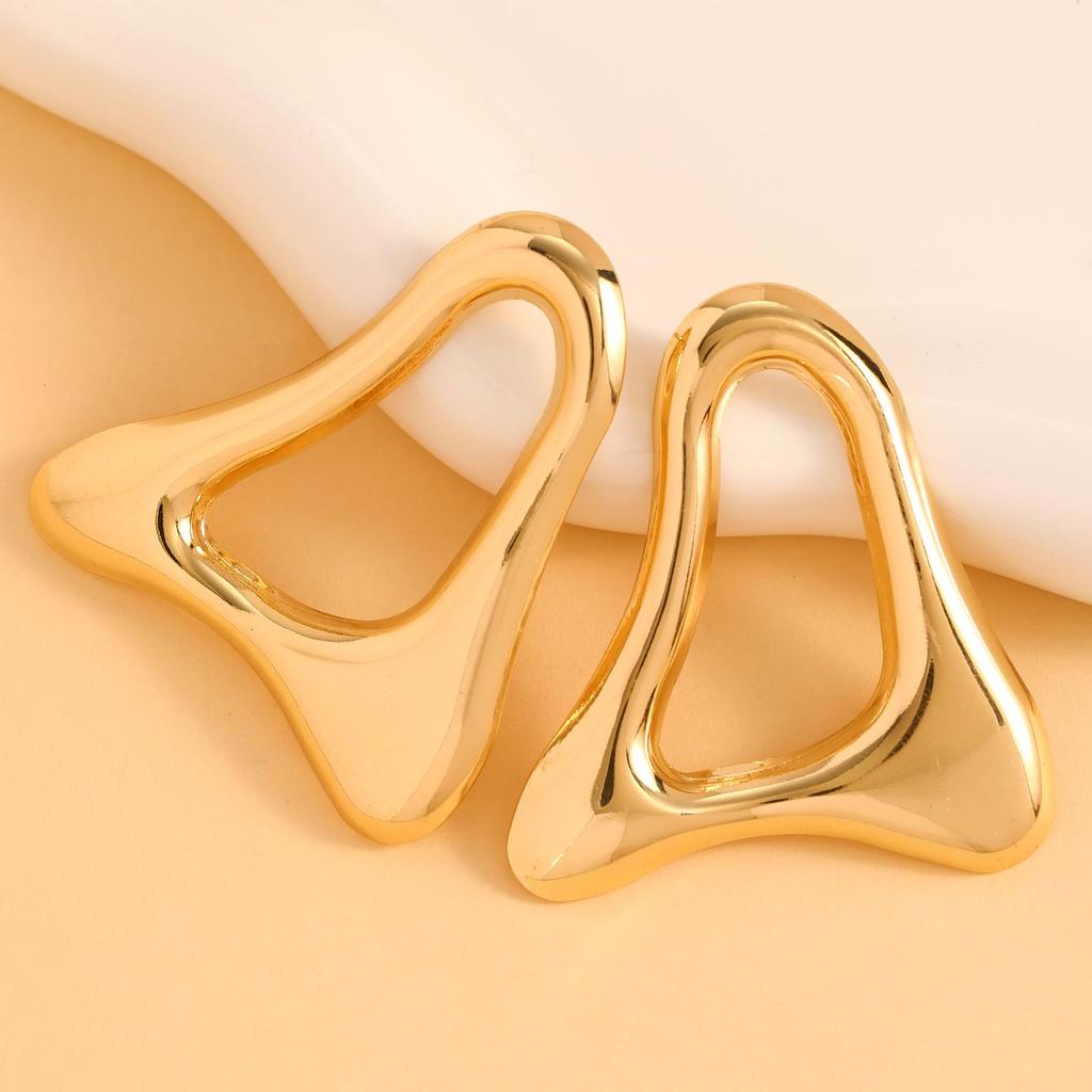 European & American Style Geometric Hollow Metal Texture Earrings: High-End Irregular Studs for Women