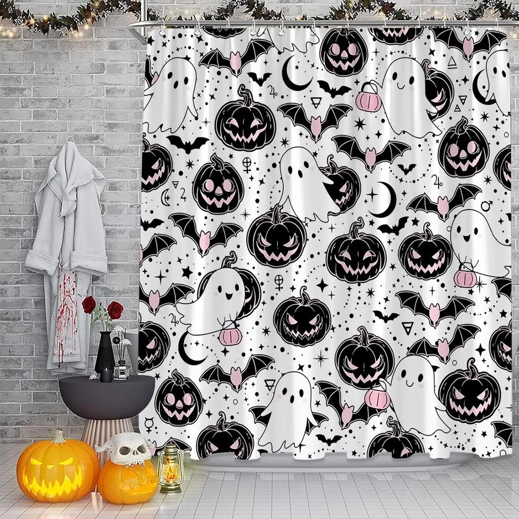 Halloween Shower Curtain Scary Pumpkins Spooky Ghost Gothic Fantasy Magic Horror Fabric Decorative Bathroom Curtains with