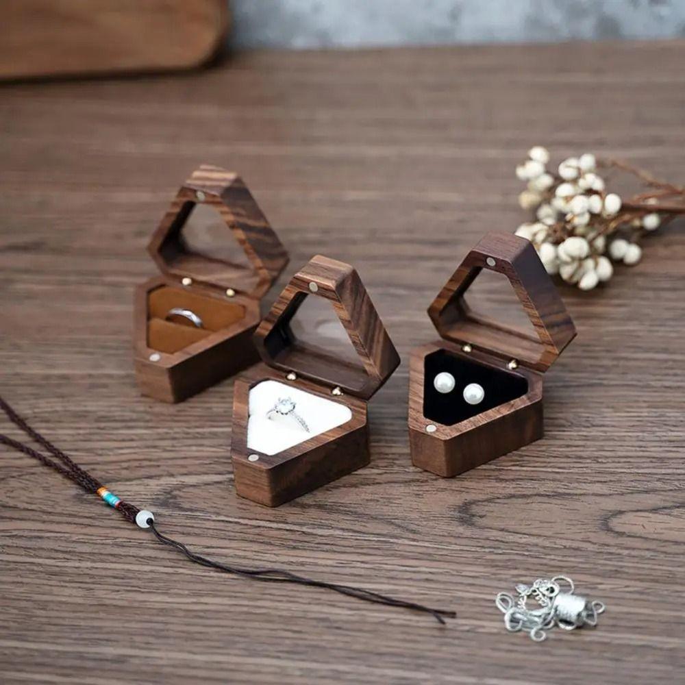 Luxury Wooden Wedding Ring Box Velvet Finish Triangle Shape Jewelry Storage Box Single Slot Gift Box Jewelry Storage