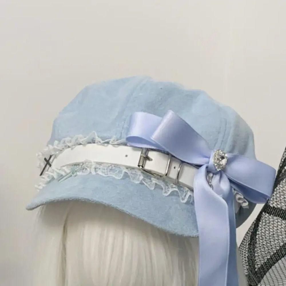 Sweet Cool Style Women's Y2k Hats Bowknot Painter's Cap Harajuku Octagonal Hat  Adult Teen