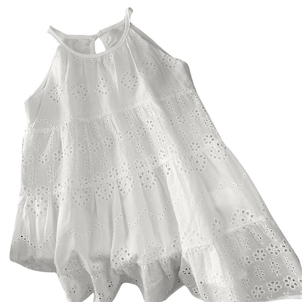 Girls' Strap Dress Summer Sleeveless Hollow Cotton Dress New Style for Young and Little Girls Fashionable Princess Dress