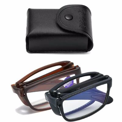 Retro Portable Blue Light Blocking Minus Glasses  With Leather Box Women Men'S Foldable Finished Prescription Myopia Eyewear