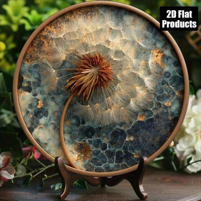 Vintage Metal Poster Round Wall Art 8x8 inch Dandelion for Living Room