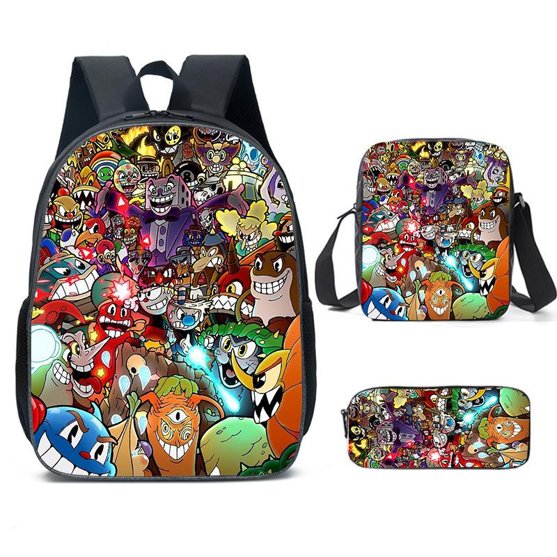 Zaino a Testa di Tazza Cuphead Zaino per Studente Cuphead Zaino Cartone Animato Borsa Pranzo Borsa a Tracolla Astuccio Scuola Elementare