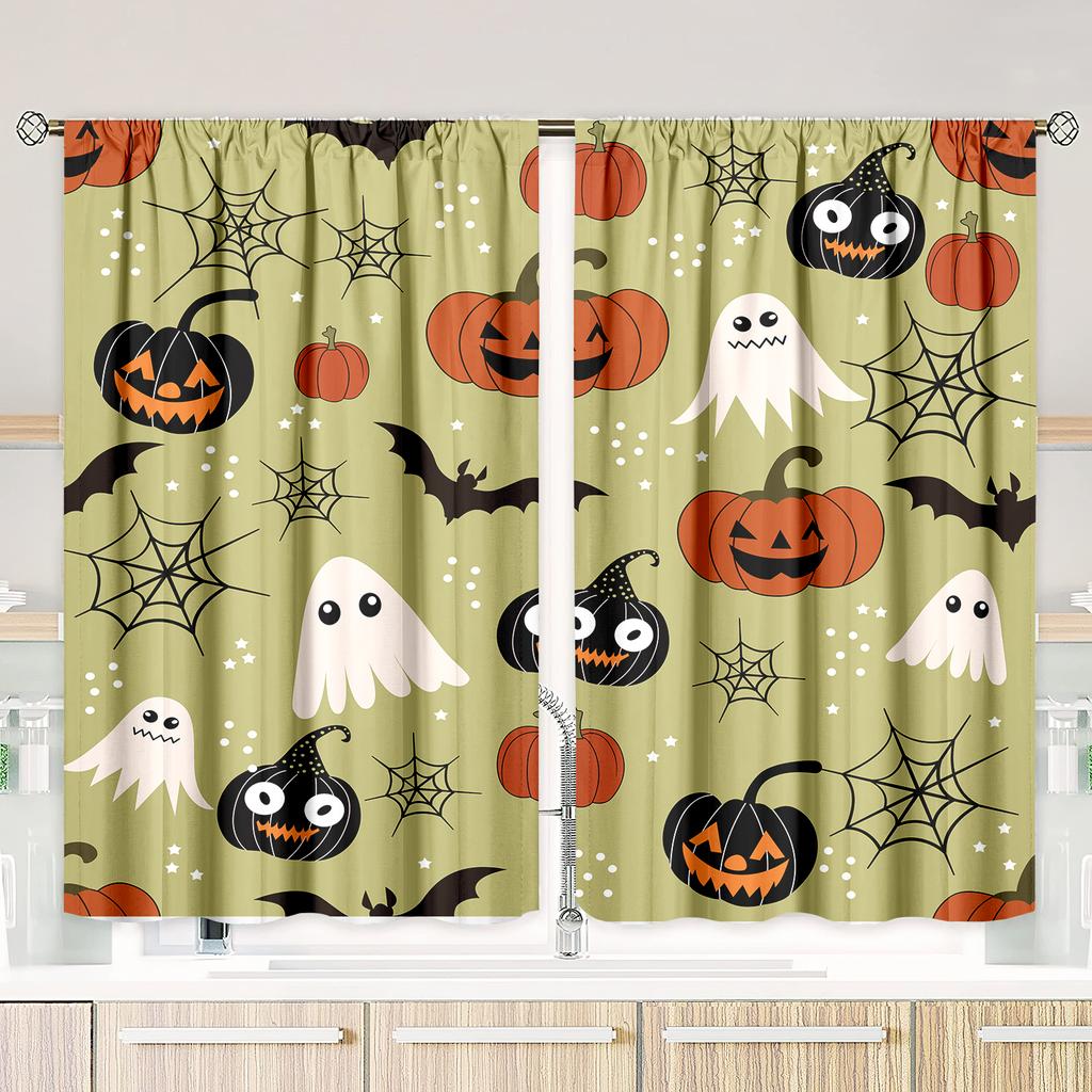 2 kusy - Halloween - Tištěný závěs - Polyesterový materiál - vhodný do ložnice, obývacího pokoje, pracovny, soukromý závěs