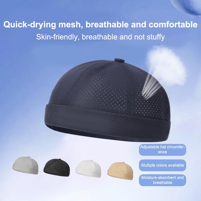Retro Brimless Docker Cap Quick Drying Adjustable Mesh Hat For Women Men Summer Solid Color Breathable Skullcap