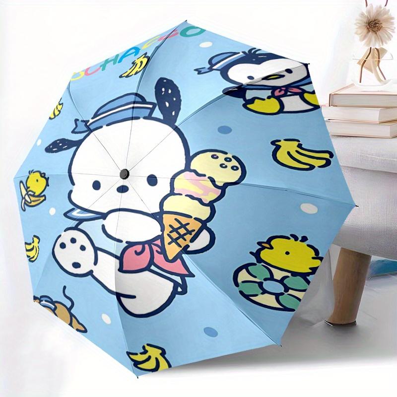Pochacco & Ice Cream Design Cartoon Cartoon Umbrella, Portable 3-Fold Compact Umbrella, Suitable for Camping, Hiking and Travel, Ideal Easter Birthday