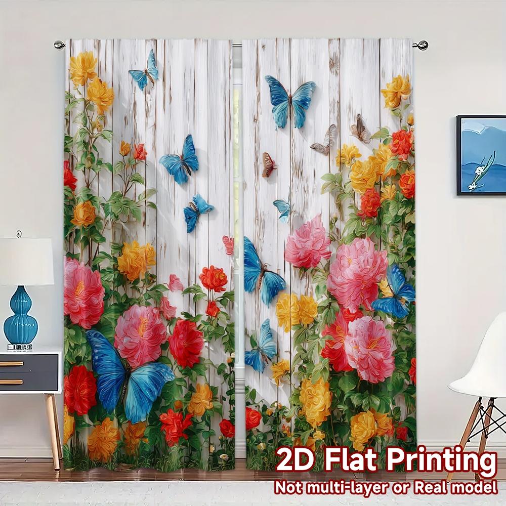 

2D Flat Printing JIT 2pcs Curtains (Without Rod) Fluttering Bliss Pattern Popular Curtains 100% Polyester Curtains Decorations 100*130 Grommet Top 1pcs