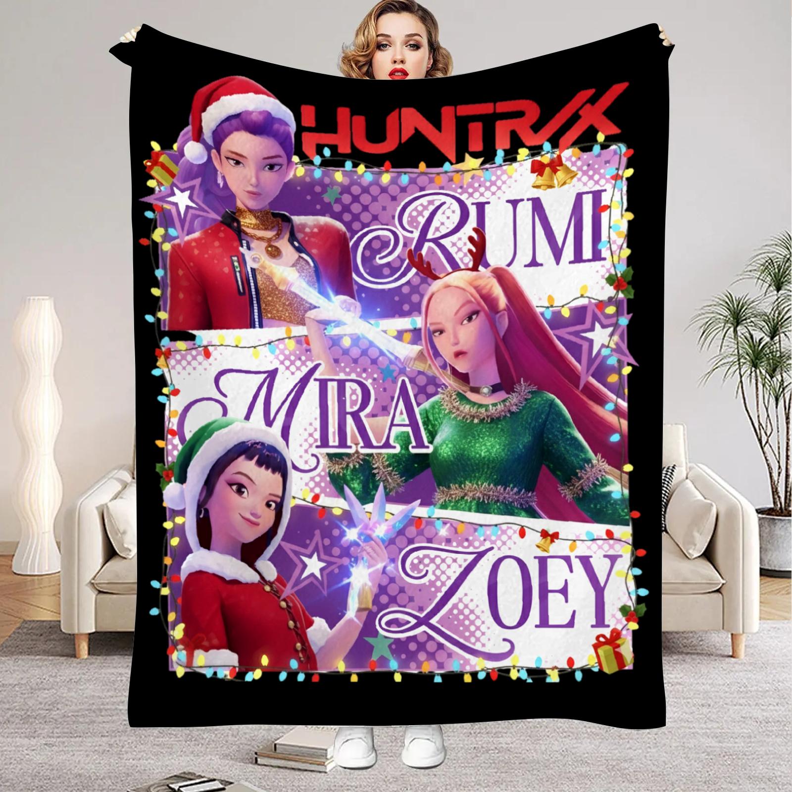 

Marry Christmas kpop Demon Hunters Huntrix Blankets Quality Soft Warm Throw Blanket Winter Kids Couch Bed Fluffy Bedspread 75 x 100cm