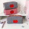 Tomato Gingham Makeup Bag Canvas Cosmetic Bag Cartoon Pencil Case  Students